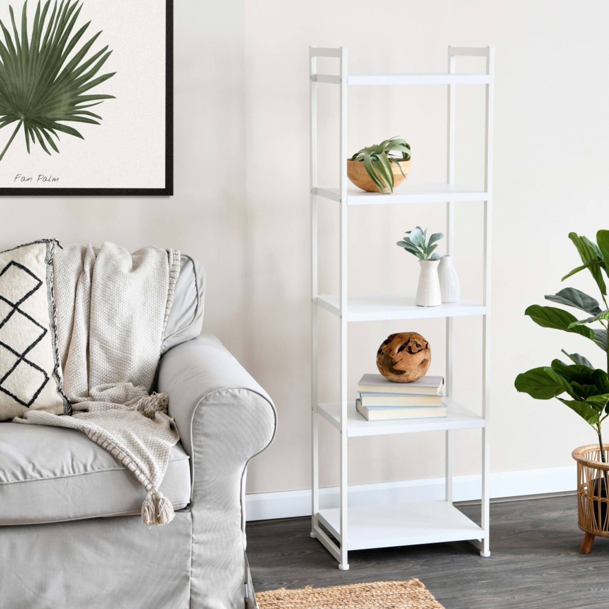 Household Essentials Jamestown 59" 5-Shelf Narrow Bookshelf